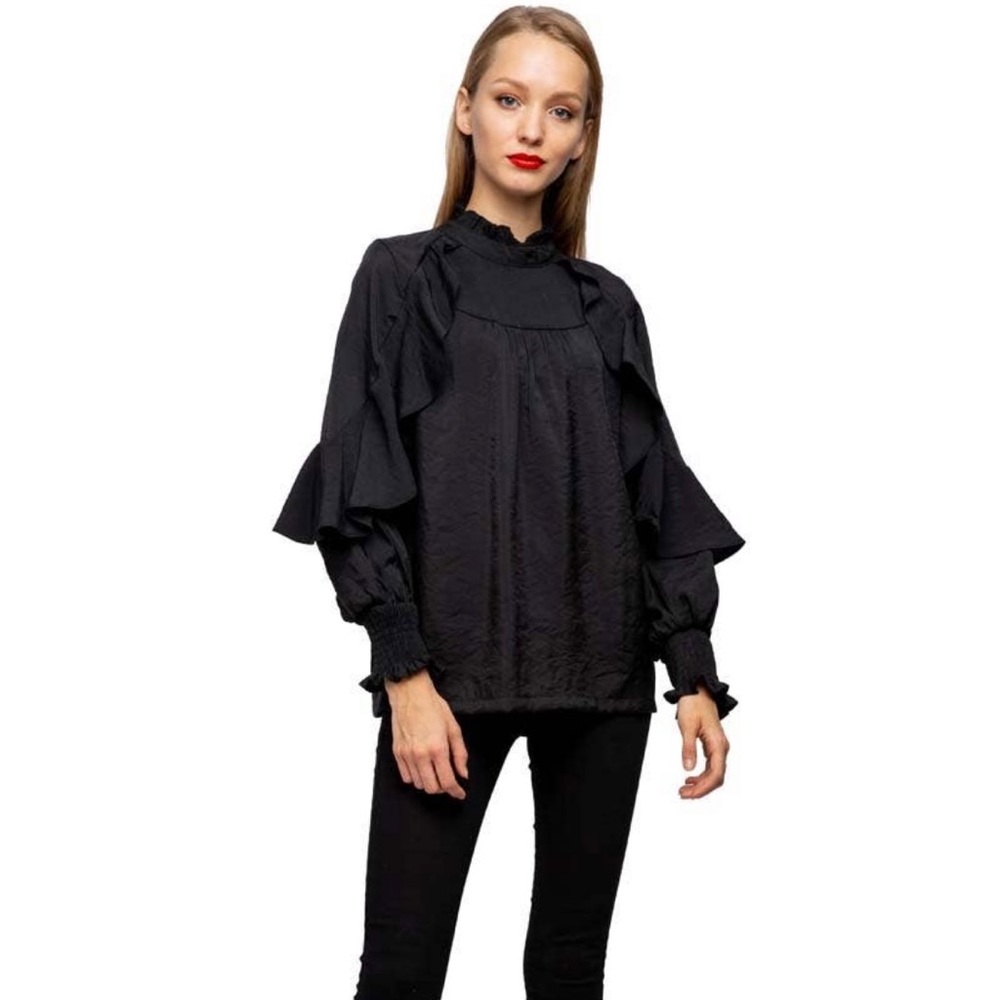 High Nexk Ruffle Sleeve Blouse